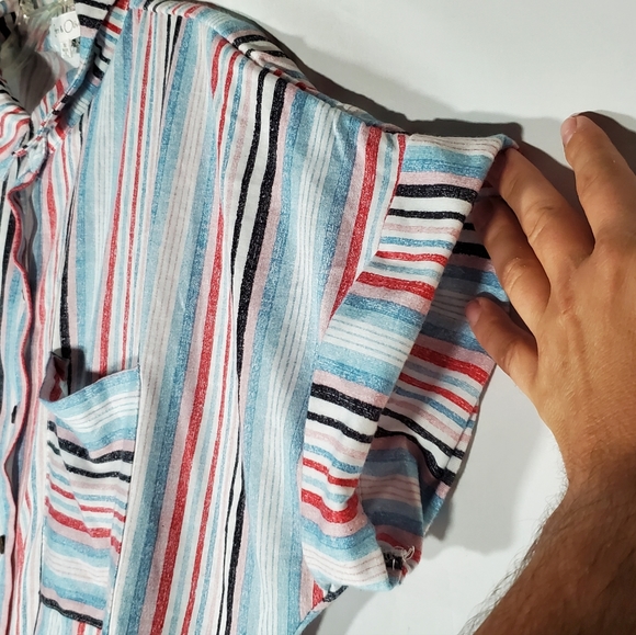 ANTHROPOLOGIE EDEN & OLIVIA STRIPED FLOWY OVERSIZED BLOUSE TOP CAP SLEEVES - Picture 3 of 5